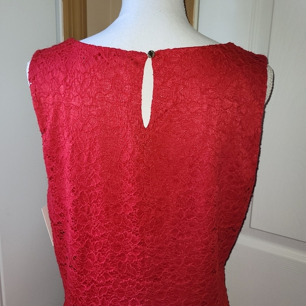 NWT Red Floral Lace Sleeveless Peplum Top Ellen Tracy Size Medium - Picture 6 of 15